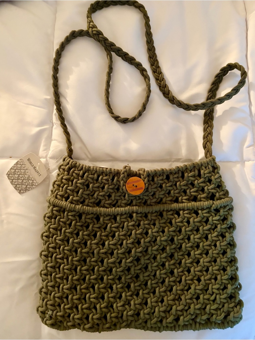 Handmade Olive Green Crochet Crossbody Bag